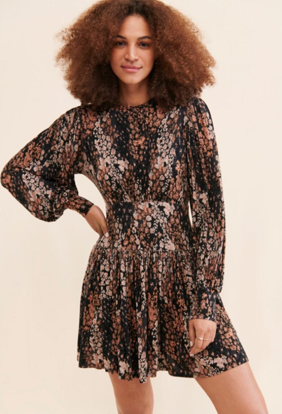 Free People Heartbeats Black Brown High Neck Boho Mini Dress Stretchy Women's XS
